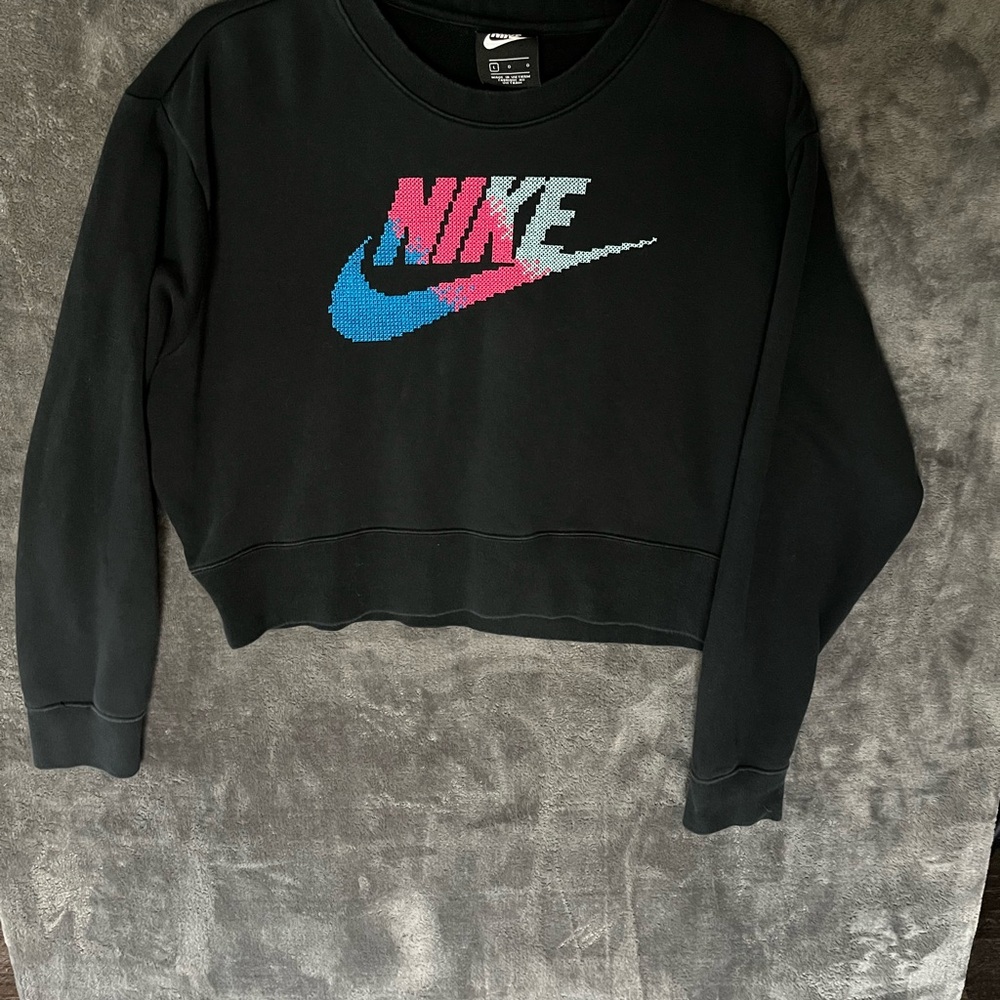 Nike Women's Black Sweatshirt with Pink and Blue Logo